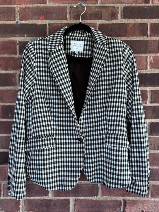 Jackets & Blazers - Maison d’Amelie Paris Black and White Plaid Blazer Size Medium M Regular